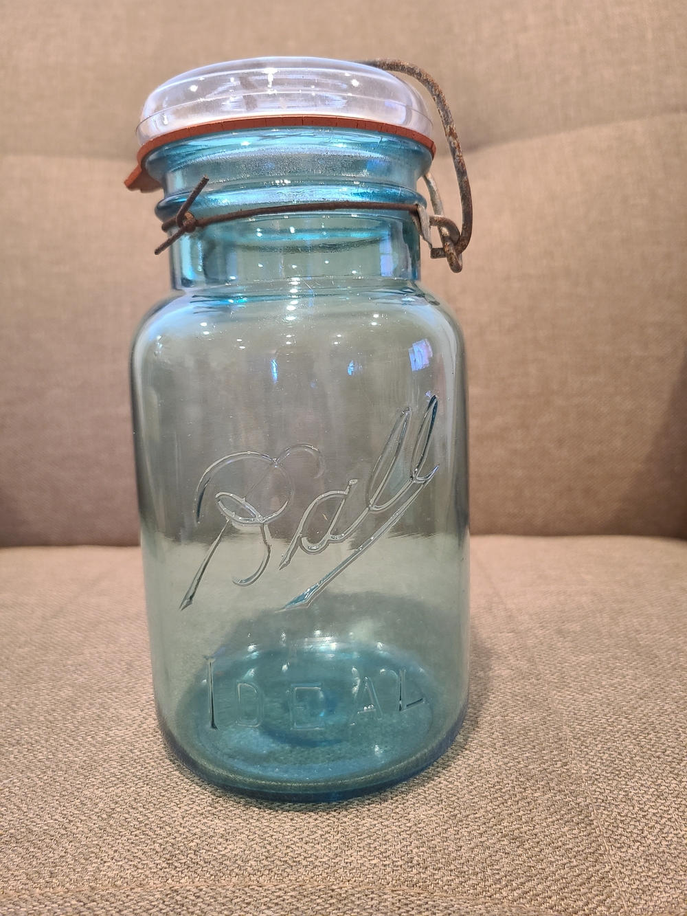 Vintage Ball Ideal aqua blue glass canning jar